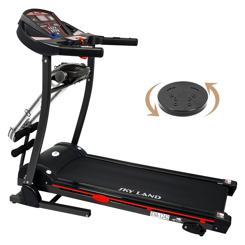 4-in-1 Home Use Treadmill with Massager EM-1242 Sit-Up Bar, Twister, Speaker - 4 HP Peak, Foldable Treadmill for Home Gym Fitness