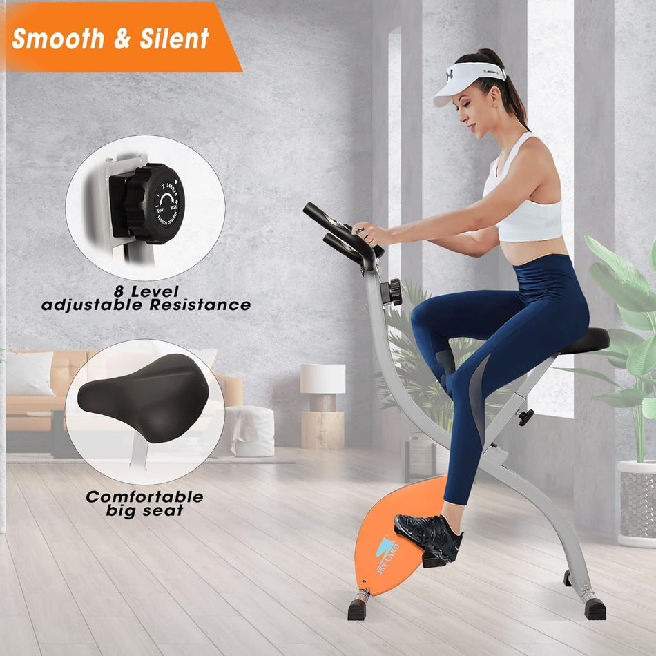 Foldable Upright Exercise Bike with 8-Level Resistance | Stationary Fitness X Bike for Home Workouts EM-1539 Adjustable Seat with LCD Display and Compact Design Supports 100kg