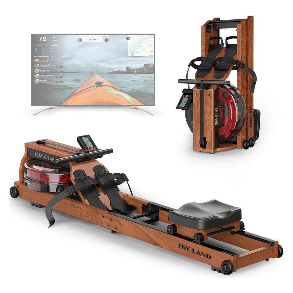 Oak Wood Water Rowing Machine with FITSHOW App - GM-8148 Your Complete Home Fitness Solution