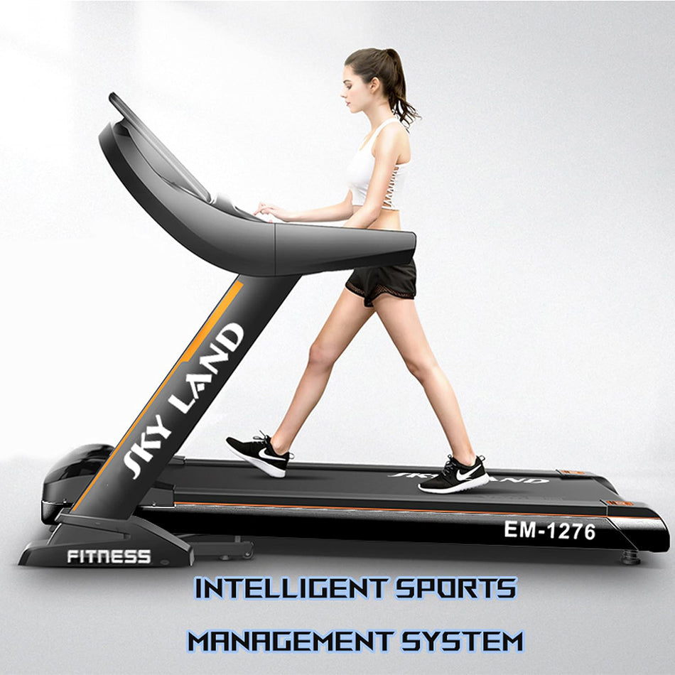 Treadmill, Automatic Foldable With Bluetooth Speaker EM-1276 For Cardio Exercises with Auto Incline and 130Kgs Weight Capacity