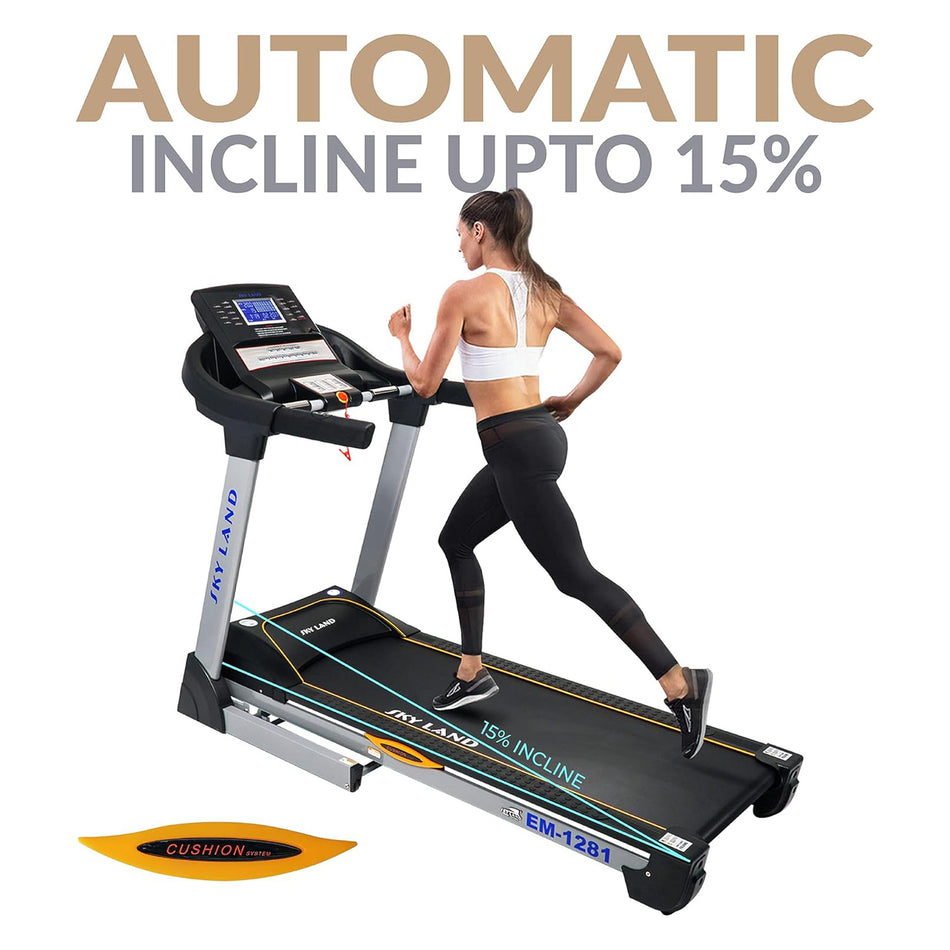 Treadmill W/Powerful Ac Motor 3Hp- 4.5 Peak, Light Commercial Treadmill EM-1281 With Built-In Speaker, Automatic Incline 15% & Hydraulic Soft Drop System