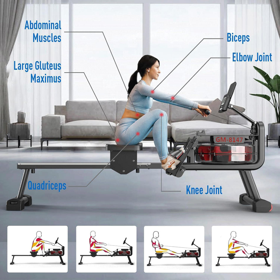 Foldable Water Rowing Machine for Home Use, 136Kg Weight Capacity ‎GM-8147 Bluetooth Function and iPad Holder