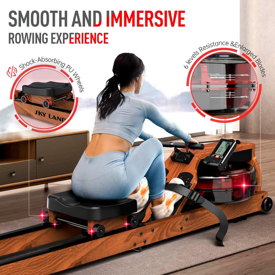 Oak Wood Water Rowing Machine with FITSHOW App - GM-8148 Your Complete Home Fitness Solution