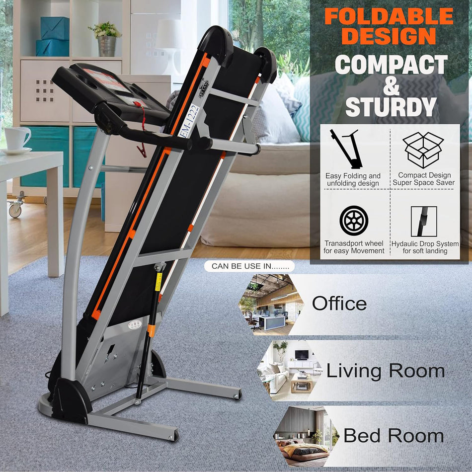 Home Use Treadmill with Powerful 4hp Peak Motor & Built-In Speaker, 43cm Wide Running Space and 110Kg Max user weight