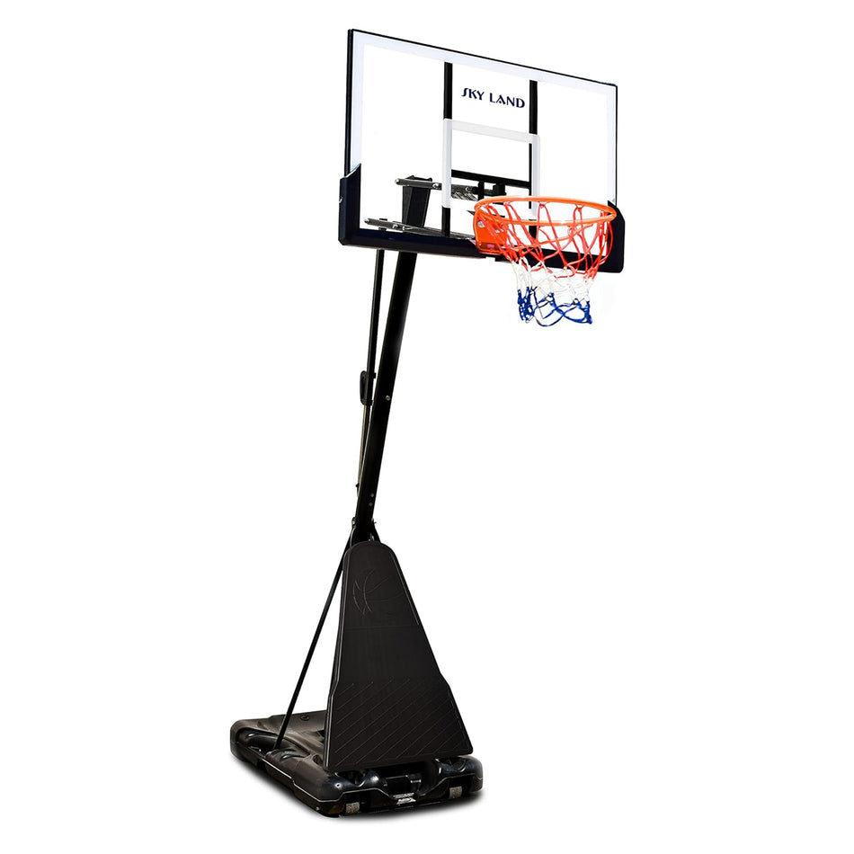 SKY LAND Basketball Hoop, Basketball Goal on Wheels Pro Size, Adjustable Height 8-10 FT, 50" Shatterproof Acrylic Backboard For Adults & Kids, Outdoor/Indoor Basketball Hoop Stand EM-1874