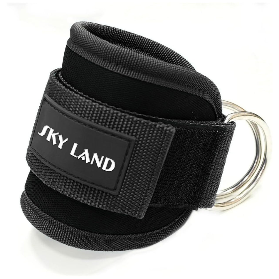 SKY LAND Ankle Straps - Padded Gym Cuffs for Cable Machines. Ideal for Kickbacks, Glute Workouts, Leg Extensions. Steel D Ring, Adjustable Neoprene Support