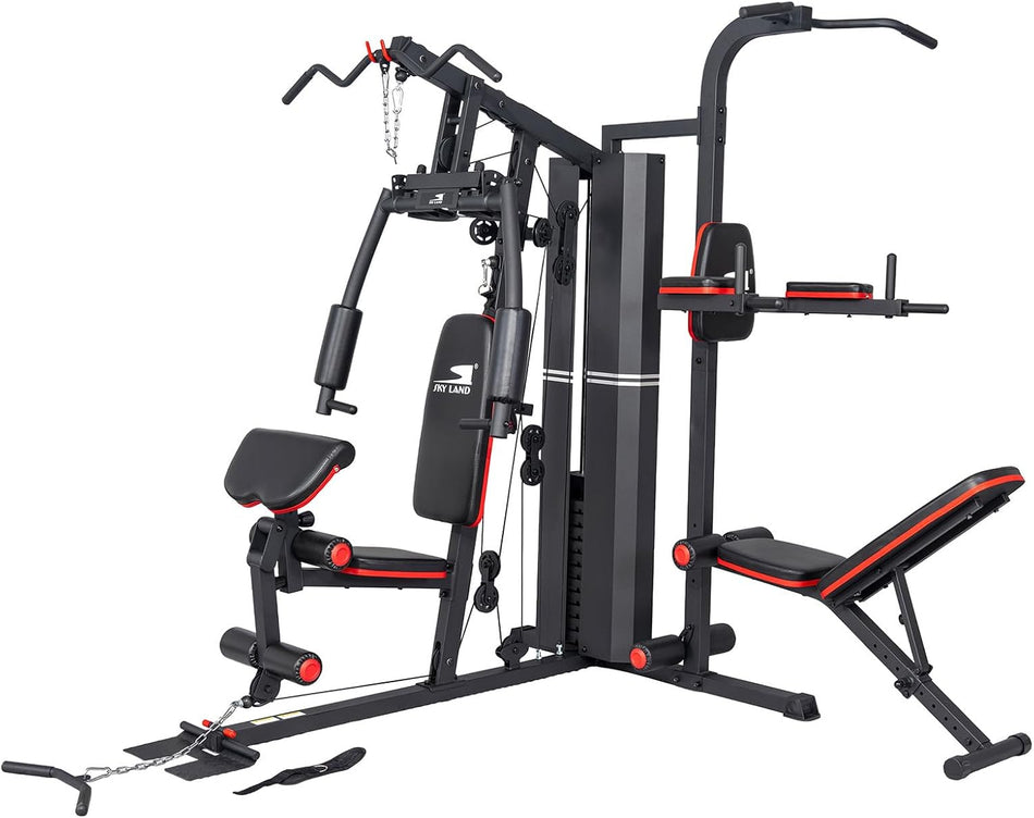 SKY LAND 2 Station Home Gym GM-8150 Multi-Function Strength Training Machine with 72KG Weight Stack, Bench Press, VKR Power Tower, Lat Pulldown, Sit-Up Bench, Full Body Workout