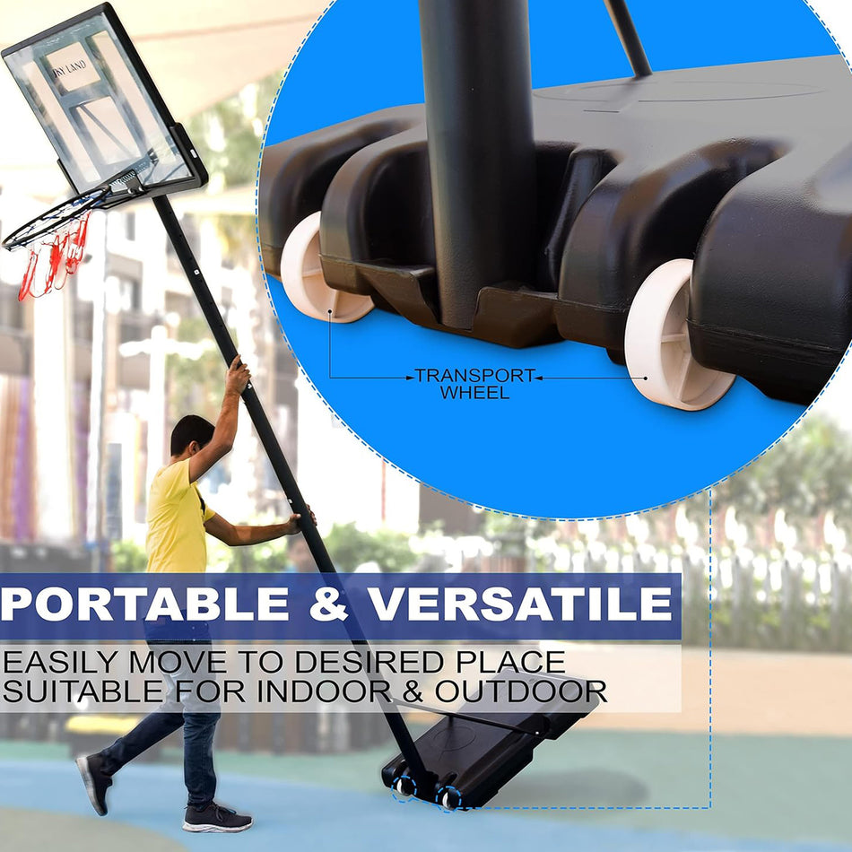 Portable Basketball Hoop EM-1873 Goal on Wheels Adjustable Height 5-10 FT, 44" Backboard For Adults & Kids, Outdoor Basketball Hoop Stand