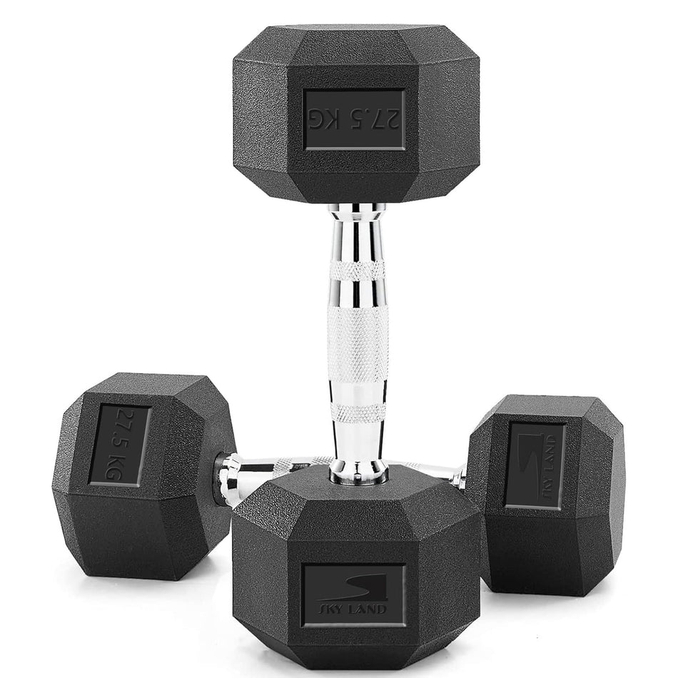 SKY LAND HEX Dumbbell Rubber Coated Cast Iron Hexagonal Dumbbells 27.5 kg*2 for Professional Exercise | Premium Hand Weight Dumbbell | Strength Training Equipment | Full Body Workout -EM-9260-27.5