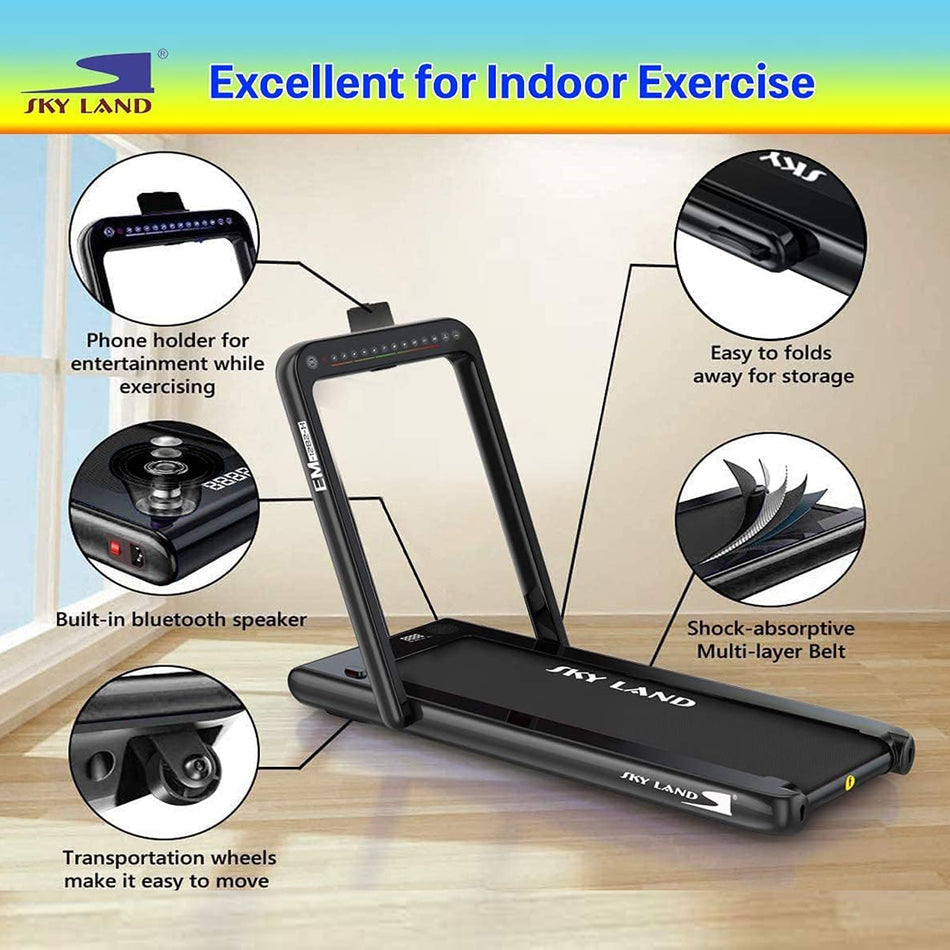 Sky Land 2 In 1 Treadmill Machine Walking Pad EM-1282-H Running Pad With Remote Control And Bluetooth Speaker -Motor =2.25 Hp- 4 Hp Peak Black