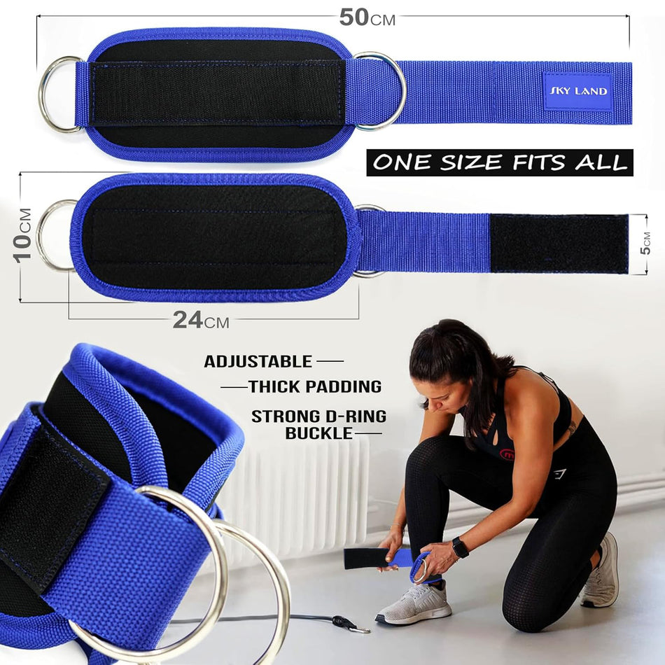 SKY LAND Ankle Straps - Padded Gym Cuffs for Cable Machines. Ideal for Kickbacks, Glute Workouts, Leg Extensions. Steel D Ring, Adjustable Neoprene Support