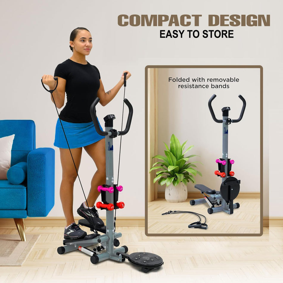 SKY LAND 4-in-1 Hydraulic Stepper with Dumbbells, Twister, Resistance Bands & Vertical Climber – Ultimate All-in-One Stair Stepper Machine For Home Fitness EM-2184