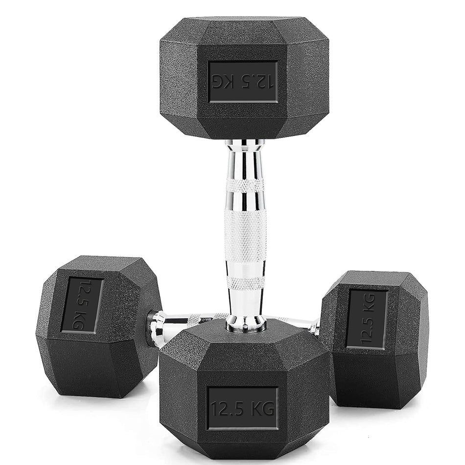 SKY LAND HEX Dumbbell Rubber Coated Cast Iron Hexagonal Dumbbells 12.5 kg*2 for Professional Exercise | Premium Hand Weight Dumbbell | Strength Training Equipment | Full Body Workout -EM-9260-12.5