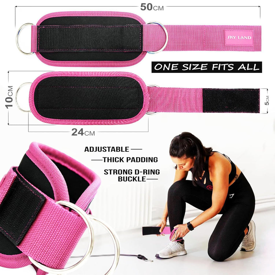 SKY LAND Ankle Straps - Padded Gym Cuffs for Cable Machines. Ideal for Kickbacks, Glute Workouts, Leg Extensions. Steel D Ring, Adjustable Neoprene Support