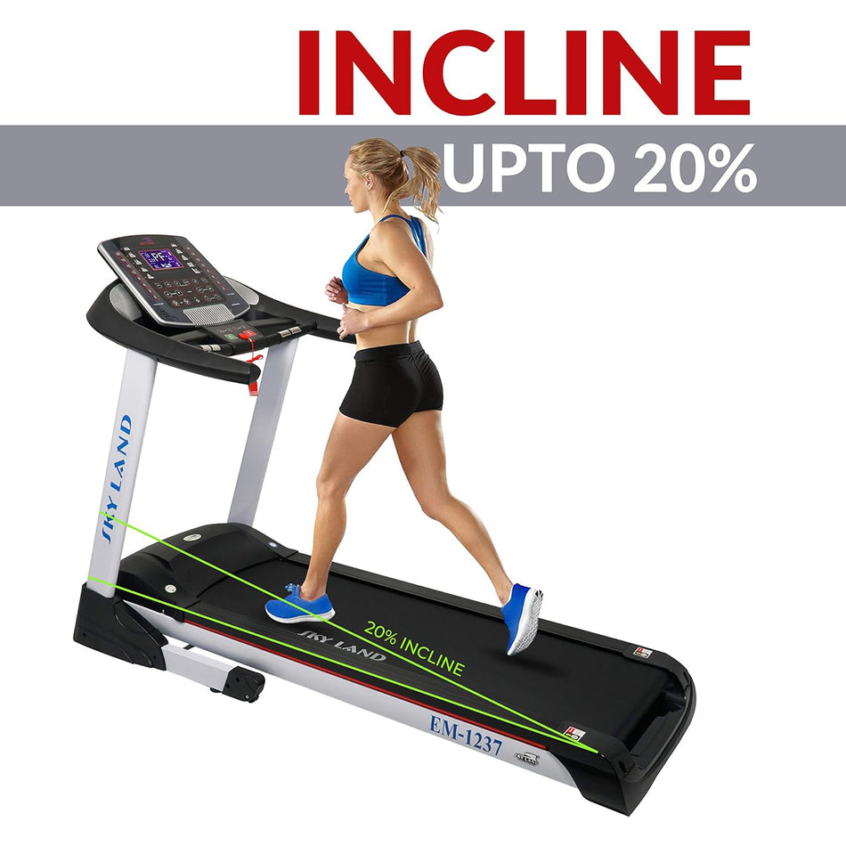 Sky Land Fitness Treadmill W/Powerful 7 Hp Peak Ac Motor Continuous Duty,Mp3, Automatic Incline 20%, Max User Weight 150 Kgs -Treadmill With FS APP For Home N Semi Commercial use