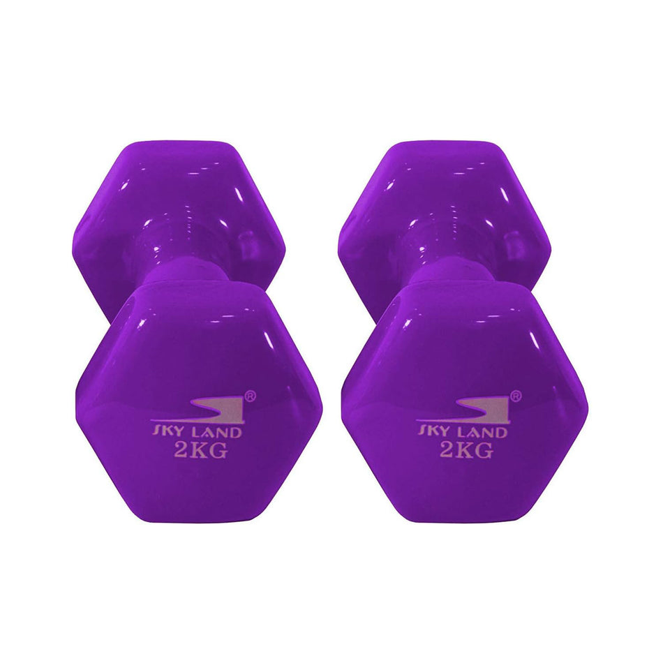SKY LAND Classical Head Vinyl Dumbbells/Hand Weights Pair/Vinyl Coated Dumbbells for Home Gym, Exercise & Fitness Equipment Workouts/Strength Training/2Kg Dumbbells X 2 Purple/EM-9219-2
