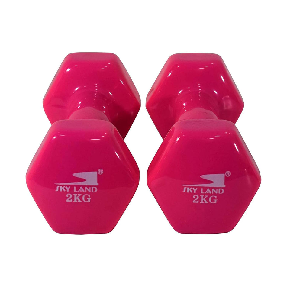 KY LAND Classical Head Vinyl Dumbbells/Hand Weights Pair/Vinyl Coated Dumbbells for Home Gym, Exercise & Fitness Equipment Workouts/Strength Training/2Kg Dumbbells X 2 Pink/EM-9219-2