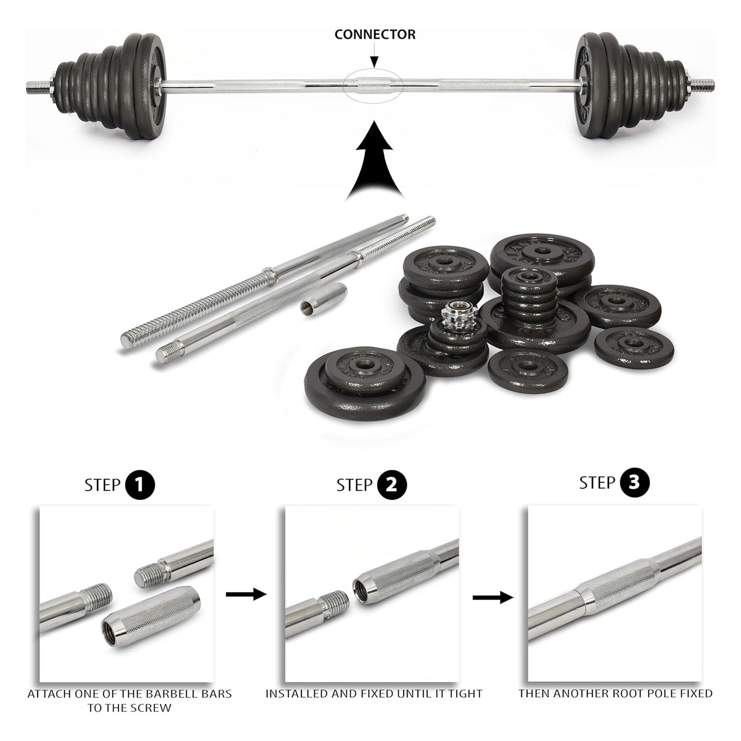 Adjustable Cast Iron and Barbell 50kg Dumbbell Set with Storage Box EM-9221-50 for Strength Training