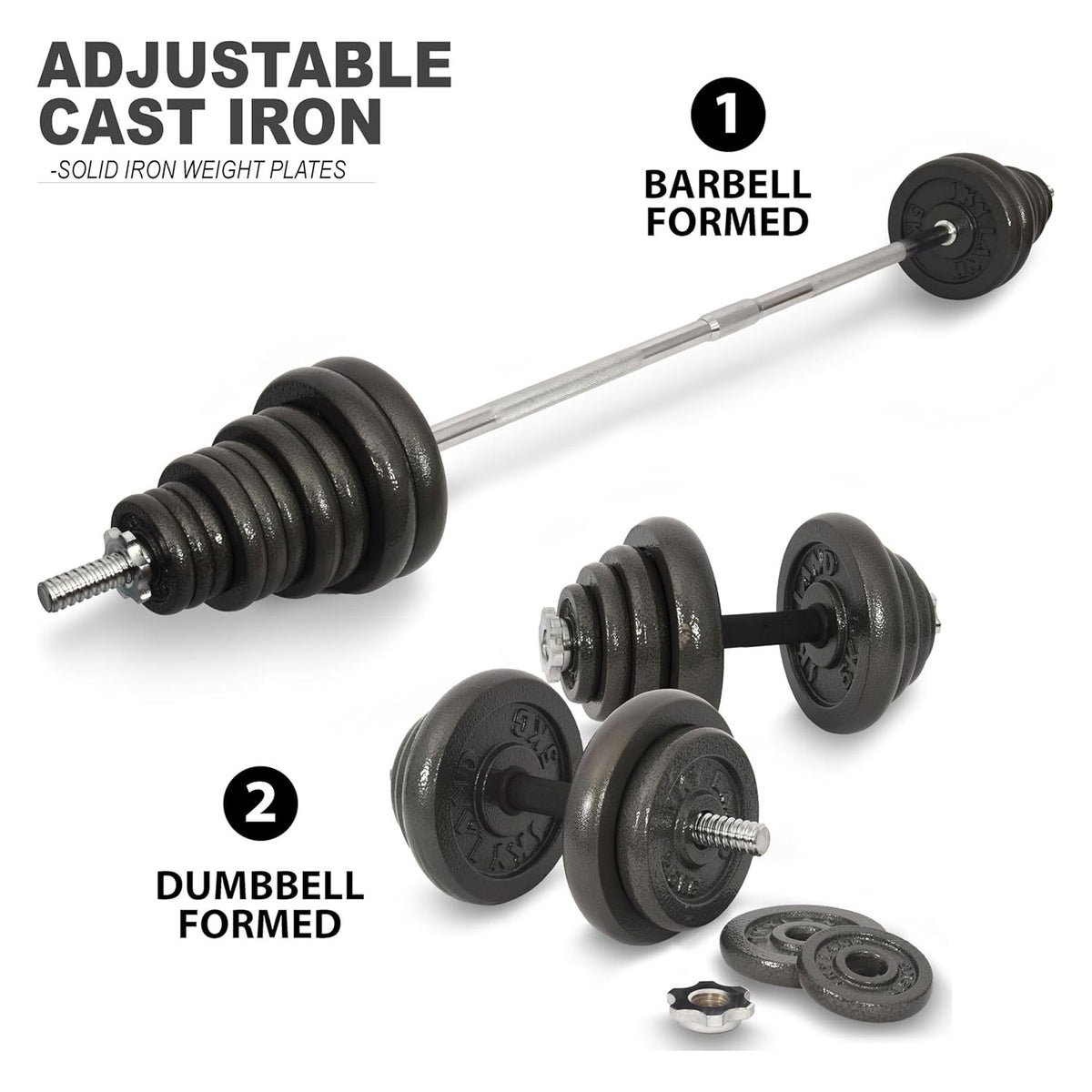 Adjustable Cast Iron and Barbell 50kg Dumbbell Set with Storage Box EM-9221-50 for Strength Training