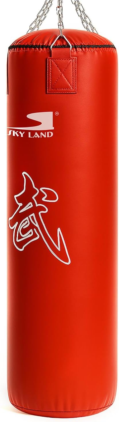 SKY LAND Heavy Duty Filled Punching Bag for Boxing, Kickboxing, MMA, Karate | PU Leather Bag with Wall Mount Hanger | Home Gym Training for Adults & Youth | Black, EM-1876 80cm version