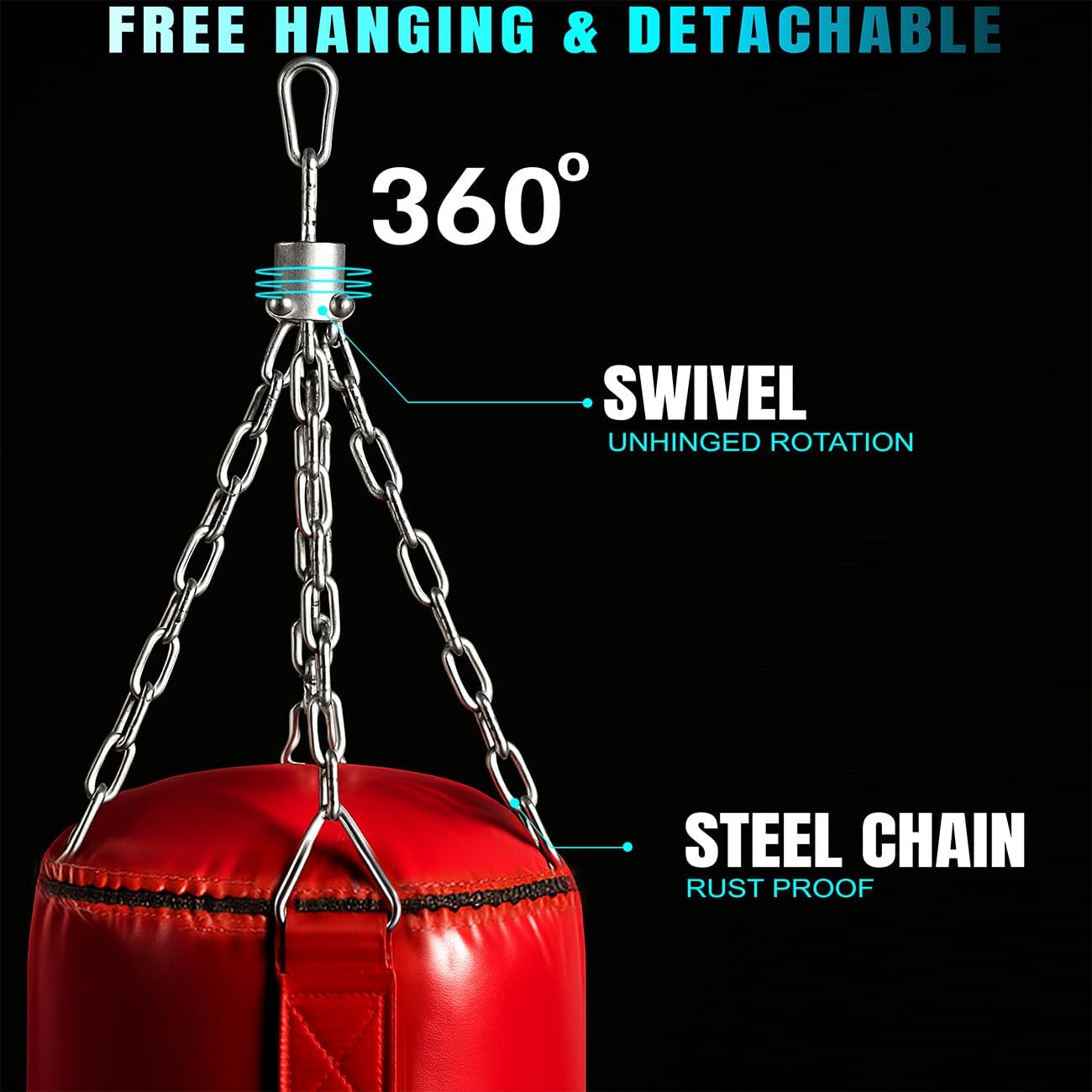 SKY LAND Heavy Duty Filled Punching Bag for Boxing, Kickboxing, MMA, Karate | PU Leather Bag with Wall Mount Hanger | Home Gym Training for Adults & Youth | Black, EM-1876 80cm version - Image 5