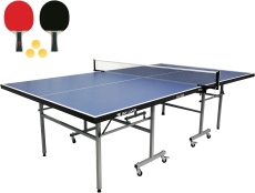 SKY LAND Indoor Tennis Table Set for Home, Official Size Foldable Ping Pong Table Play Unit with Wheels, Includes Rackets & Balls, Family Sports Equipment EM-8009