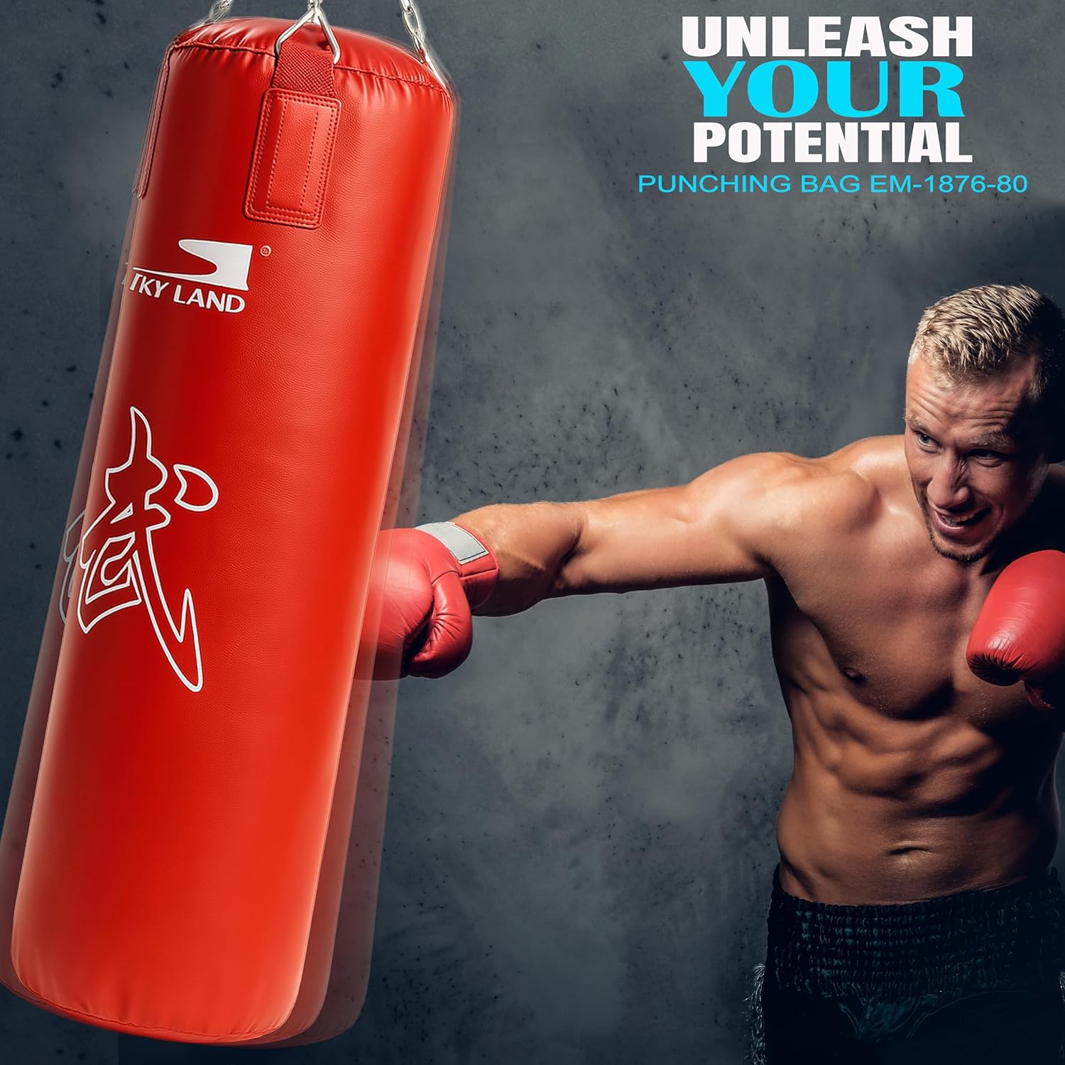 SKY LAND Heavy Duty Filled Punching Bag for Boxing, Kickboxing, MMA, Karate | PU Leather Bag with Wall Mount Hanger | Home Gym Training for Adults & Youth | Black, EM-1876 80cm version - Image 4