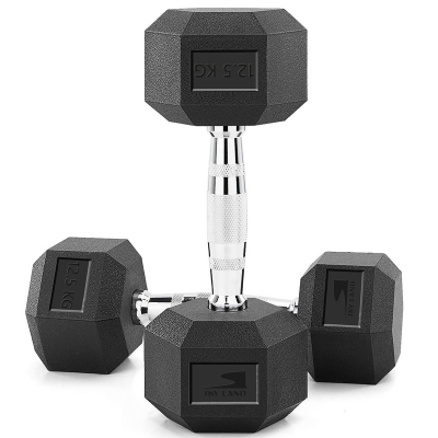 Hex Dumbbells 12.5kg Pair | Rubber Coated Cast Iron Weights