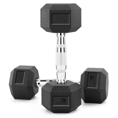 Hex Dumbbells 5kg Pair | Rubber Coated Cast Iron Weights