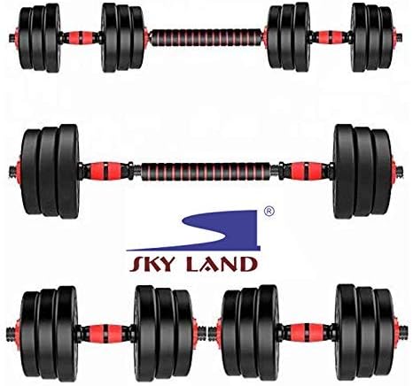 SKY LAND 2-In-1 Dumbbell and Barbell Set with Adjustable Weight Discs, 20 KGs, Durable Coated Plates and Connecting Rod for Strength Training –Dumbbell set 20KG EM-9269-20 - Image 2