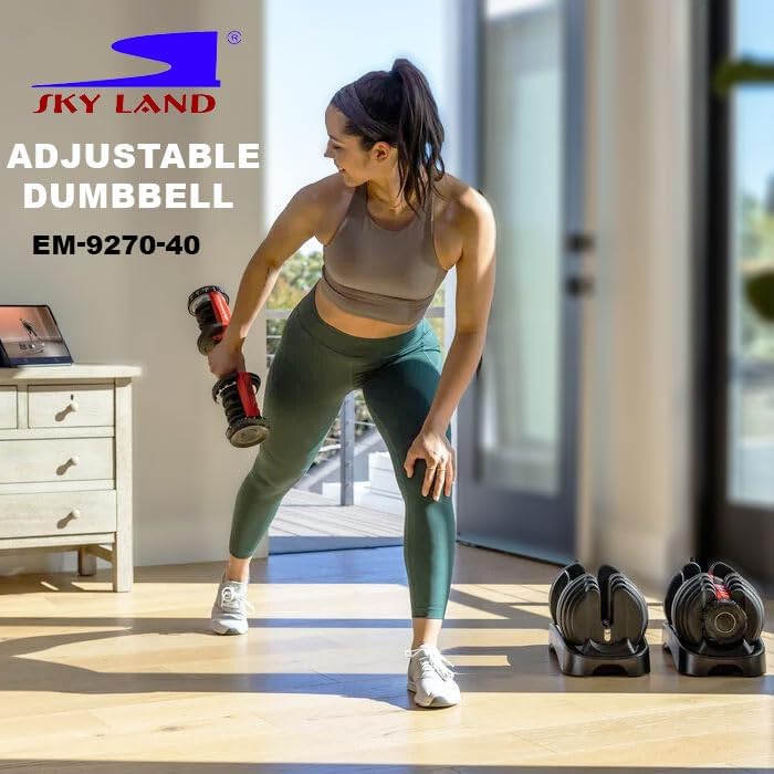 SKY LAND Adjustable Dumbbell 40KG | 5–40KG Quick Select Free Weights with Black Ergonomic Grip Handle | All-in-One Strength Training Dumbbell for Home & Gym Workout, Space Saving Design, EM-9270-40 - Image 3