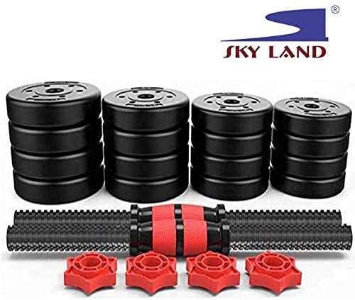 SKY LAND 2-In-1 Dumbbell and Barbell Set with Adjustable Weight Discs, 20 KGs, Durable Coated Plates and Connecting Rod for Strength Training –Dumbbell set 20KG EM-9269-20 - Image 3