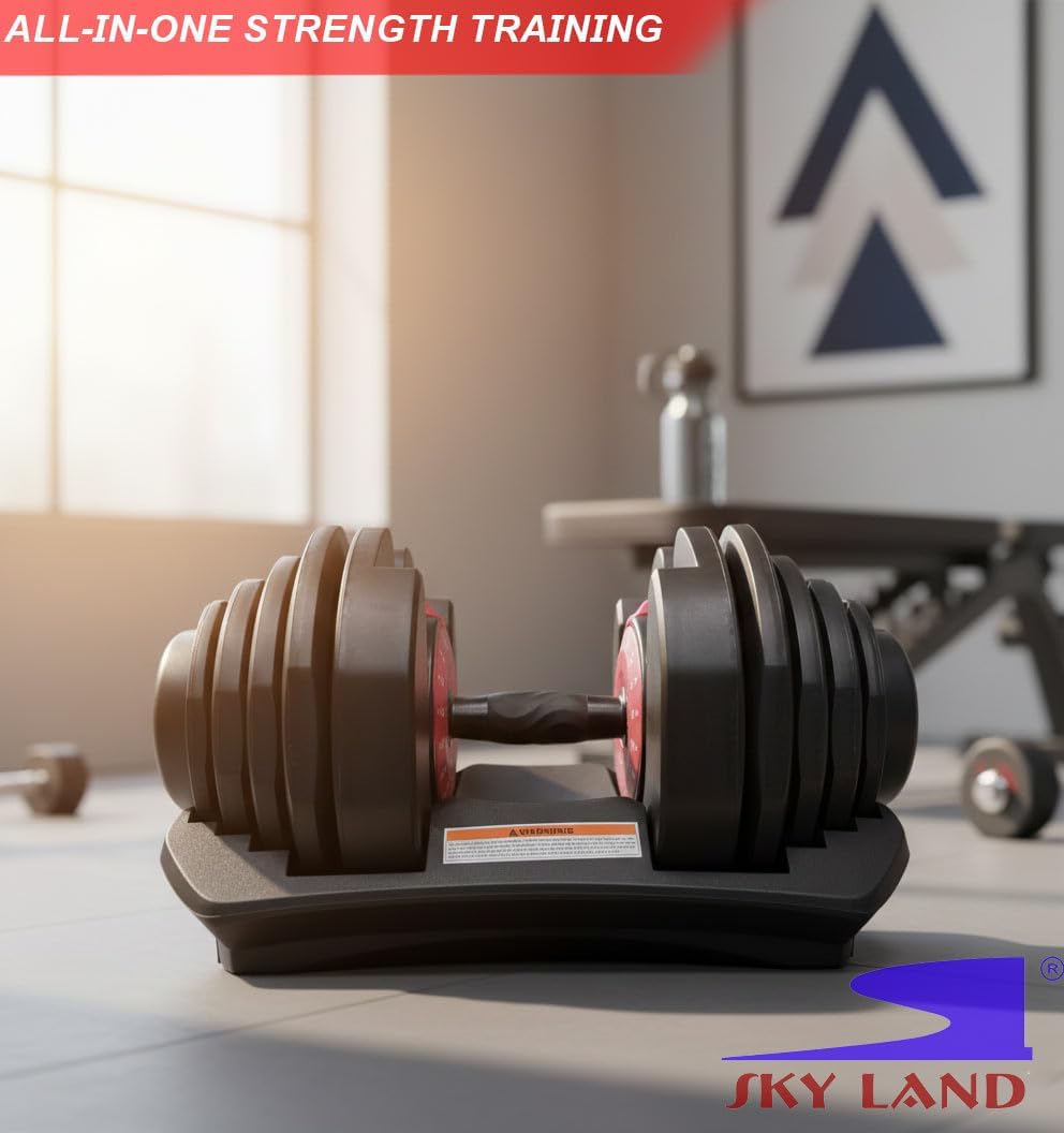 SKY LAND Adjustable Dumbbell 40KG | 5–40KG Quick Select Free Weights with Black Ergonomic Grip Handle | All-in-One Strength Training Dumbbell for Home & Gym Workout, Space Saving Design, EM-9270-40 - Image 6