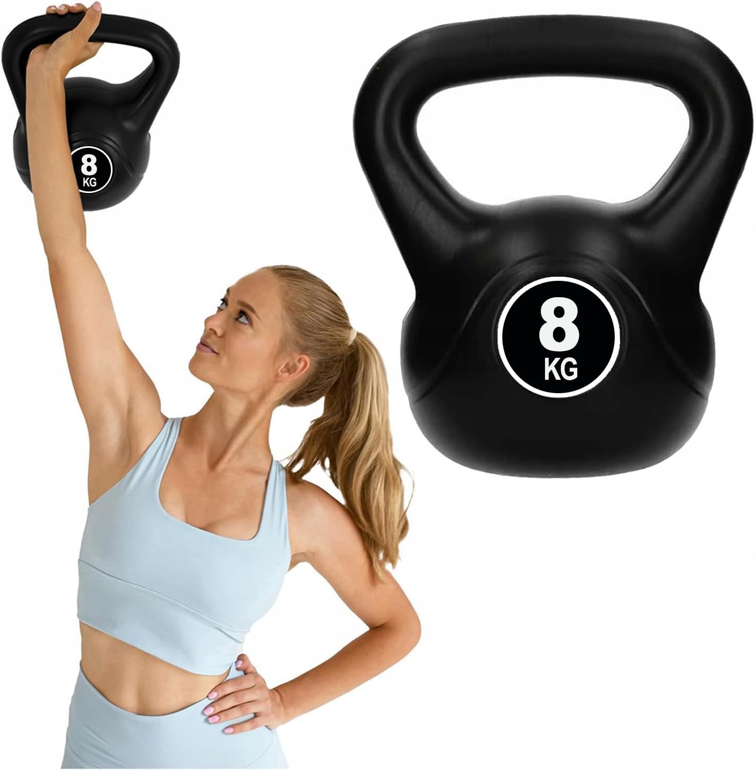 SKY LAND Vinyl Kettlebell Dumbbell - Black Strength Training Weights for Home Gym, Full-Body Exercises Kettlebell 8KG - Image 7