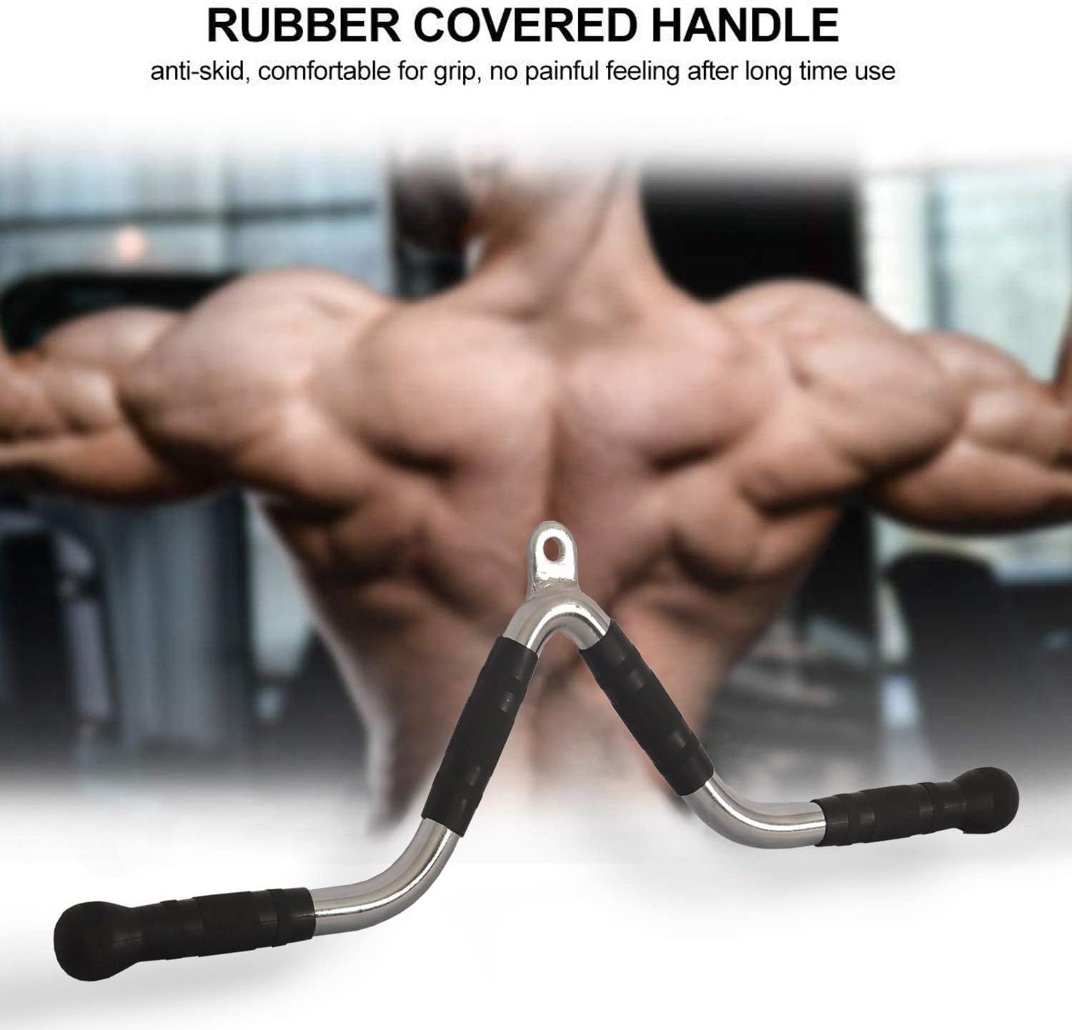 SKY LAND V Bar Lat Pull Bar for Cable Machine Attachment, Heavy Duty Chrome Tricep Pushdown & Row Handle with Rubber Grip, Strength Training Accessory for Gym, Home Workout, Bodybuilding & Weightlifting Equipment - Image 4