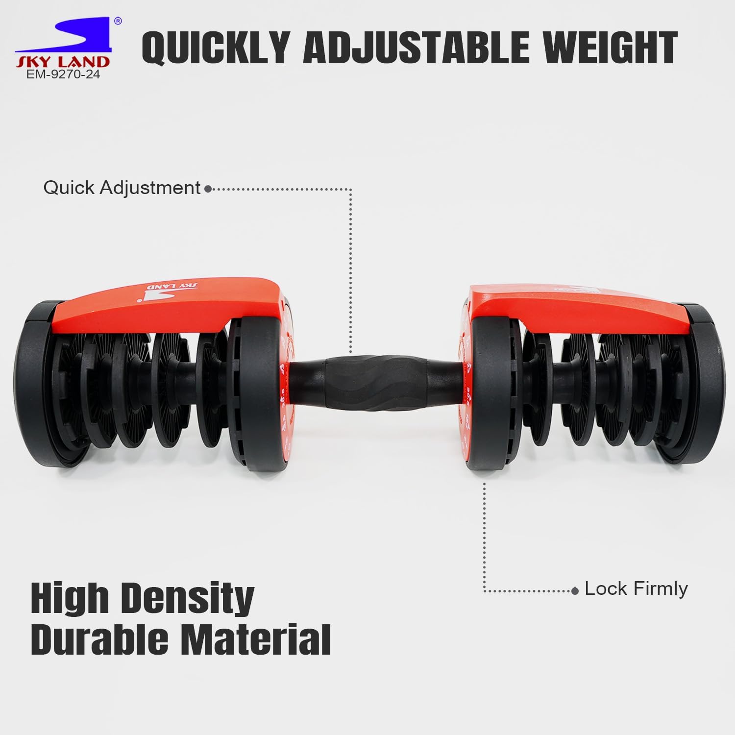 SKY LAND Adjustable Dumbbell 24KG – 15 Weight Levels from 2.5kg to 24kg, Quick Adjustment System, Non-Slip Grip Handle, Compact & Space-Saving Design for Home Gym Strength Training EM-9270-24 - Image 2