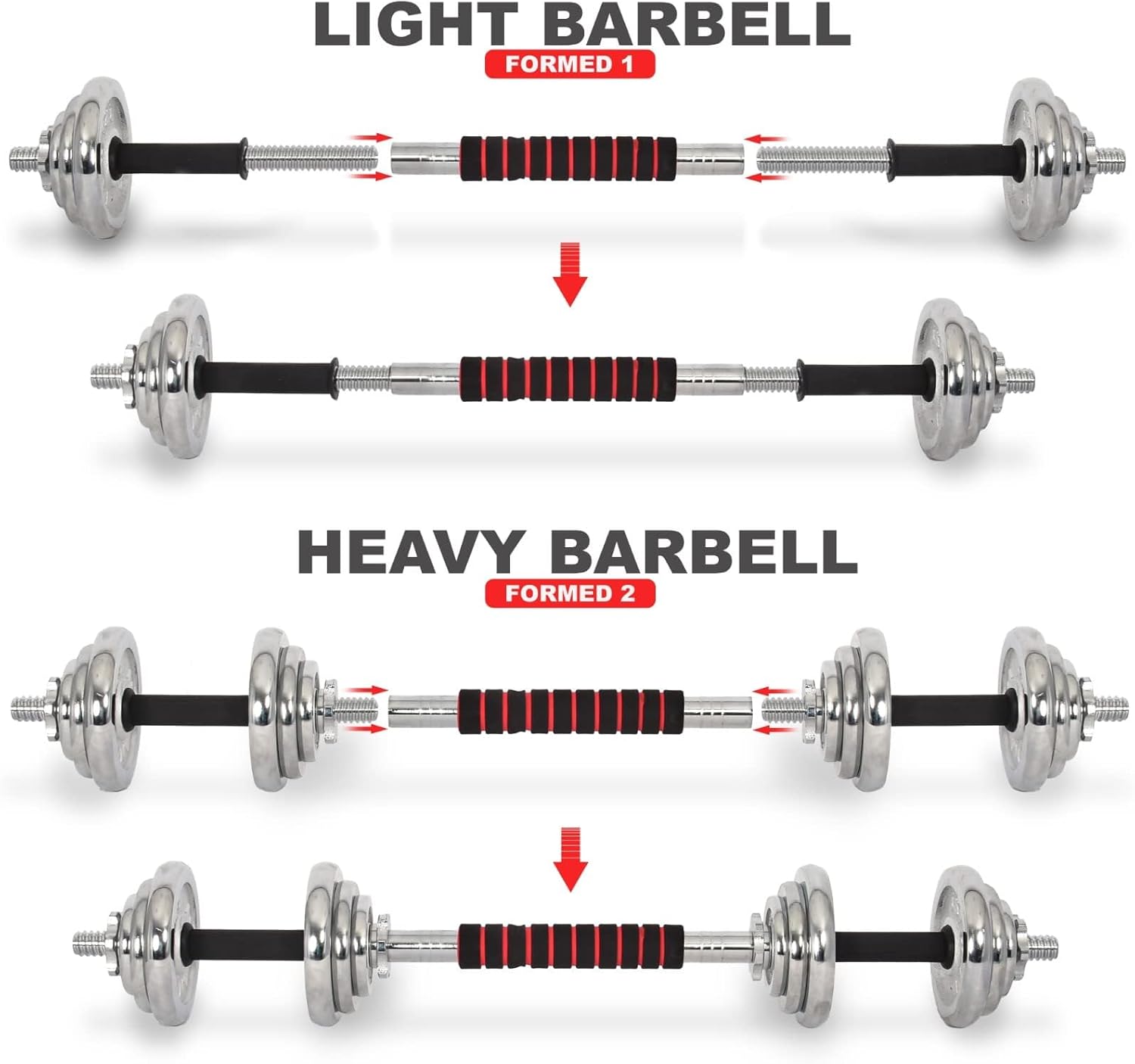 SKY LAND Adjustable Dumbbell Set 20KG with Barbell Connector | Chrome Cast Iron Dumbbell Set for Home Gym Strength Training – EM-9239-20 - Image 6