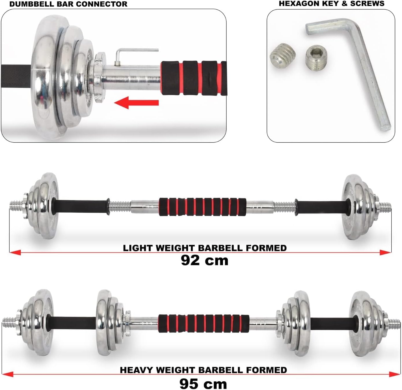 SKY LAND Adjustable Dumbbell Set 20KG with Barbell Connector | Chrome Cast Iron Dumbbell Set for Home Gym Strength Training – EM-9239-20 - Image 8
