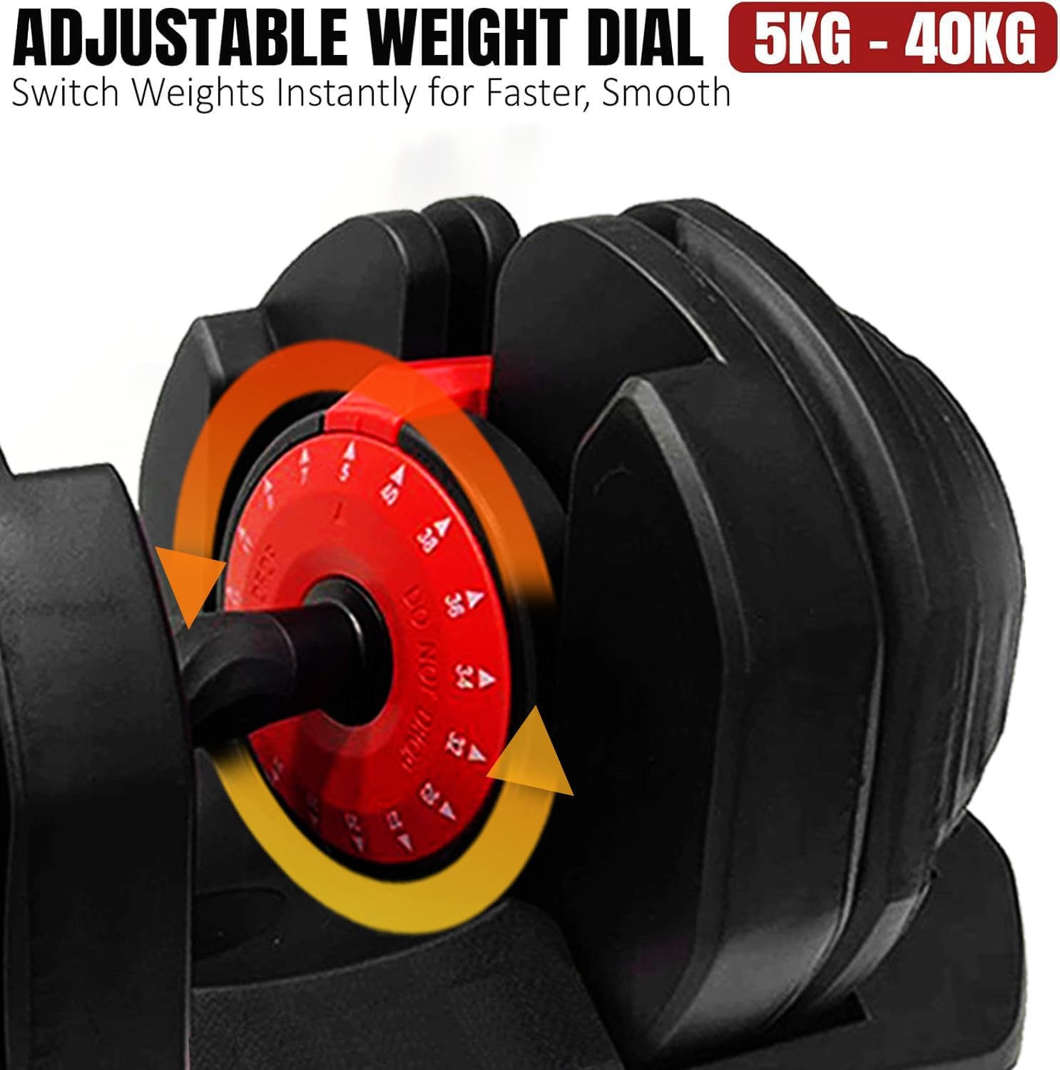 SKY LAND Adjustable Dumbbell 40KG | 5–40KG Quick Select Free Weights with Black Ergonomic Grip Handle | All-in-One Strength Training Dumbbell for Home & Gym Workout, Space Saving Design, EM-9270-40 - Image 5