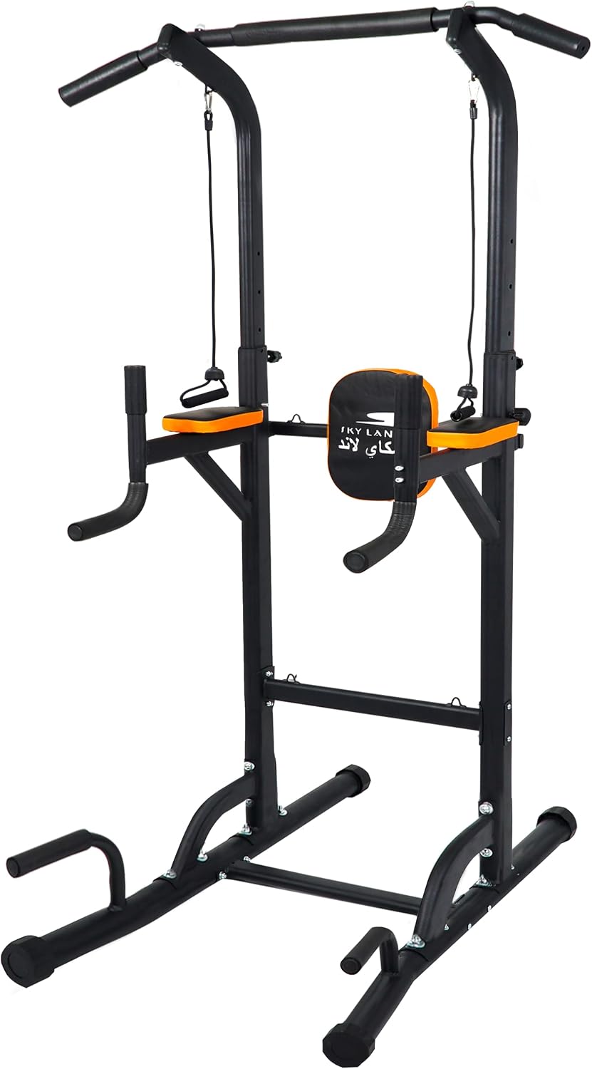 SKY LAND Pro Power Tower for Home Gym, Multifunctional Dip Station, Pull Up & Push Up Bar, Adjustable Height Steel Frame, Full Body Workout Equipment Up to 100KG User Weight, Padded Support EM-1841