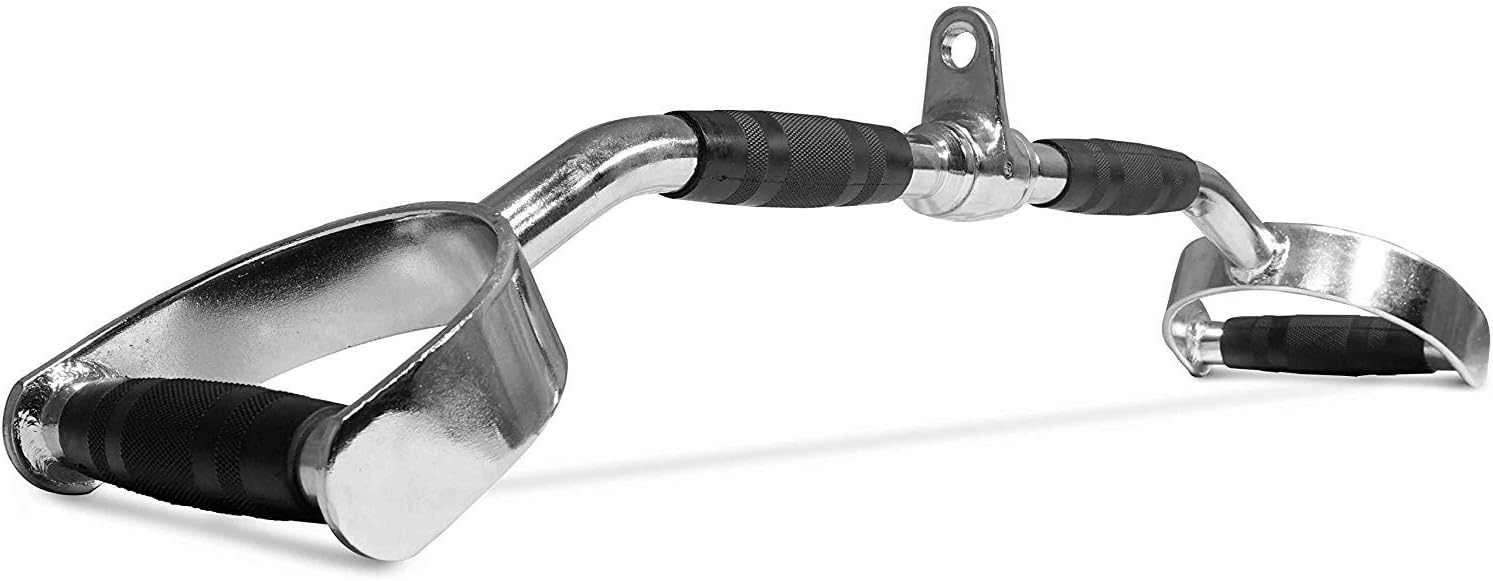 SKY LAND Lat Pull Down Bar With Revolving Cable Attachment Chrome Curve V Shape Bar With-D- Shaped Handles & Rubber Handgrips - EM-9233-R, Black/Chrome,