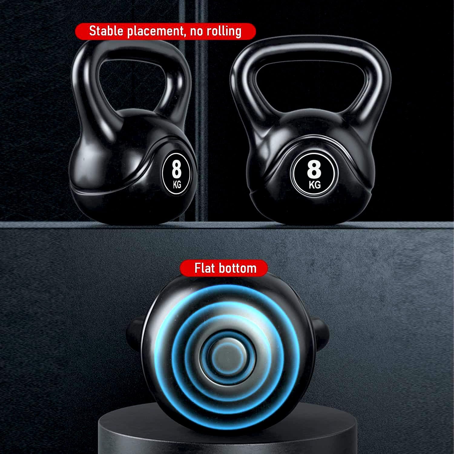 SKY LAND Vinyl Kettlebell Dumbbell - Black Strength Training Weights for Home Gym, Full-Body Exercises Kettlebell 8KG - Image 5