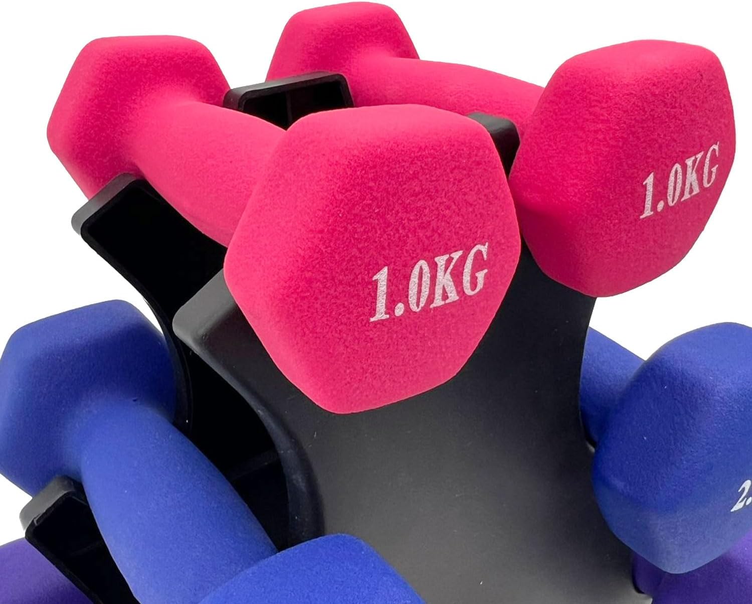SKY LAND Dumbbell Rack Set with 2x1KG (Pink), 2x2KG (Blue), 2x3KG (Purple) Neoprene Hex Dumbbells – 12KG Home Gym Equipment, Anti-Roll Hand Weights for Strength Training & Fitness – EM-9373-12 - Image 2