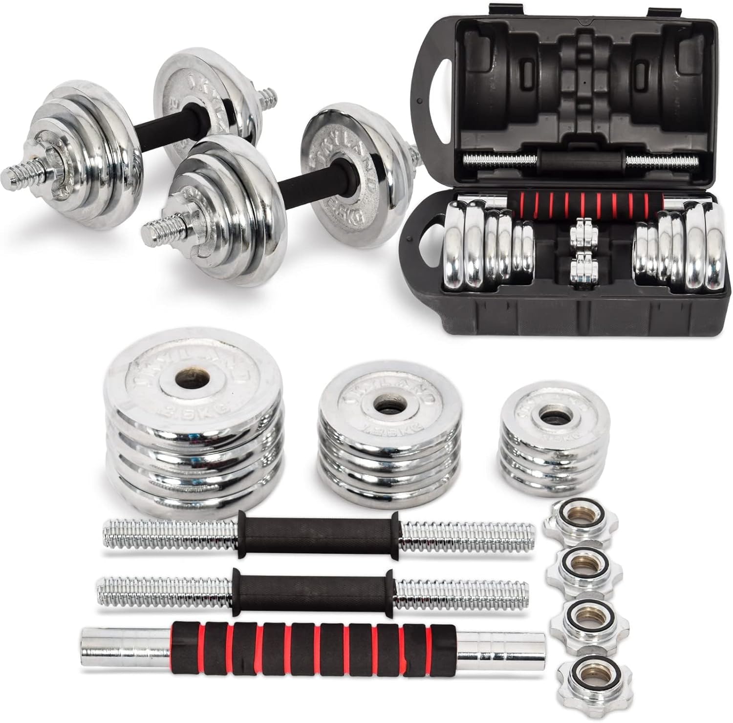 SKY LAND Adjustable Dumbbell Set 20KG with Barbell Connector | Chrome Cast Iron Dumbbell Set for Home Gym Strength Training – EM-9239-20 - Image 2