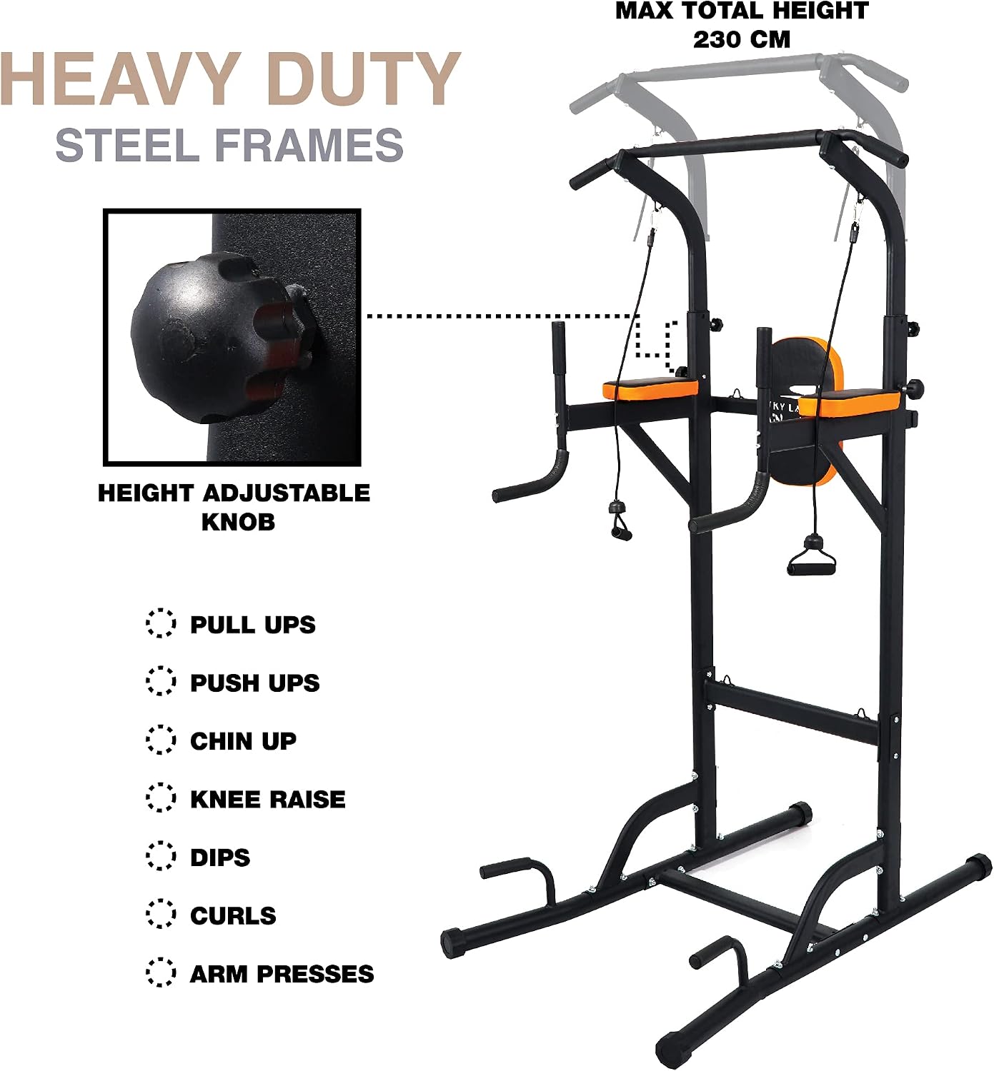 SKY LAND Pro Power Tower for Home Gym, Multifunctional Dip Station, Pull Up & Push Up Bar, Adjustable Height Steel Frame, Full Body Workout Equipment Up to 100KG User Weight, Padded Support EM-1841 - Image 5