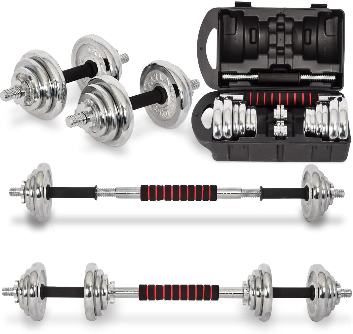 SKY LAND Adjustable Dumbbell Set 20KG with Barbell Connector | Chrome Cast Iron Dumbbell Set for Home Gym Strength Training – EM-9239-20 - Image 4