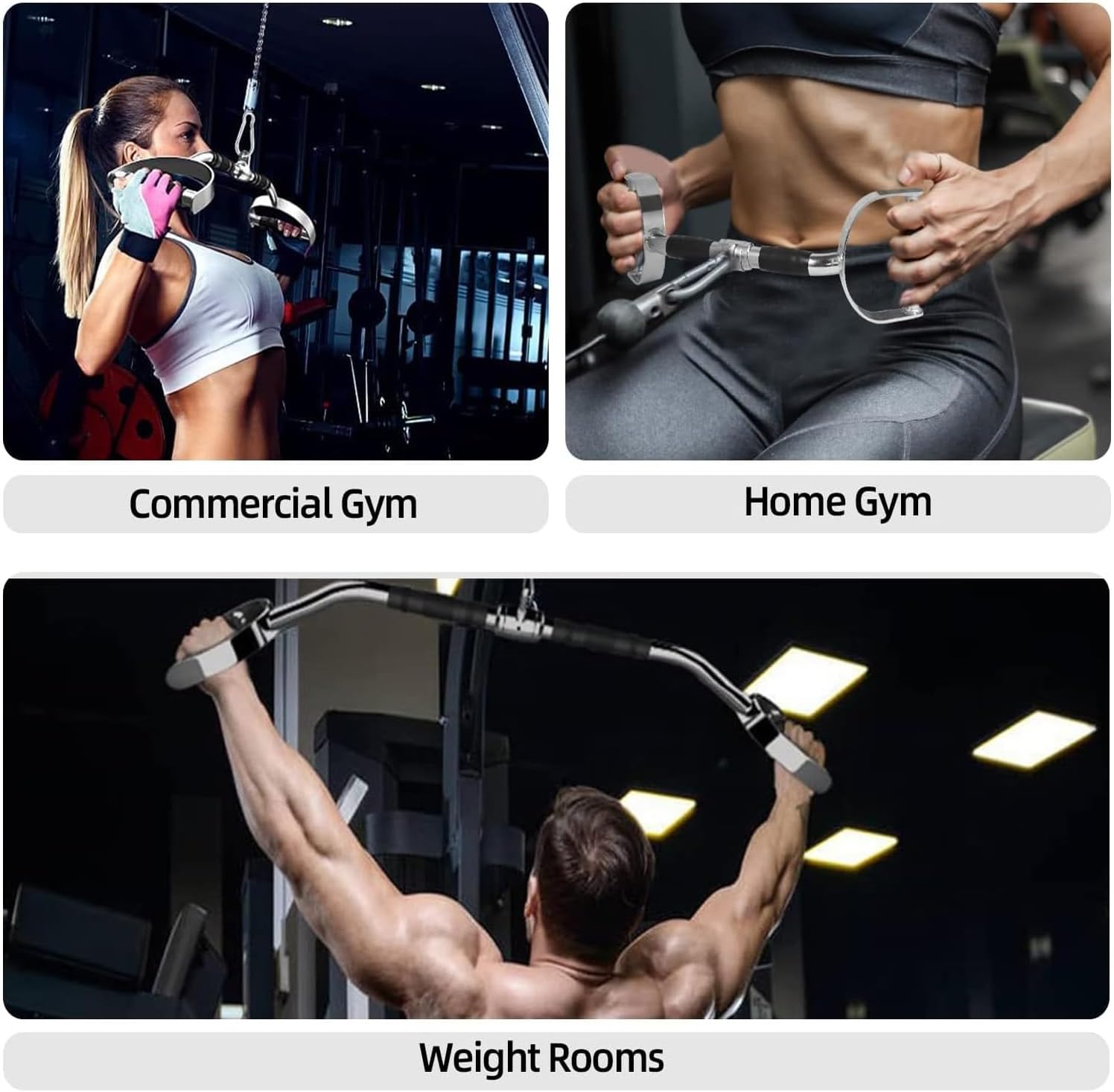 SKY LAND Lat Pull Down Bar With Revolving Cable Attachment Chrome Curve V Shape Bar With-D- Shaped Handles & Rubber Handgrips - EM-9233-R66, Black/Chrome, - Image 6