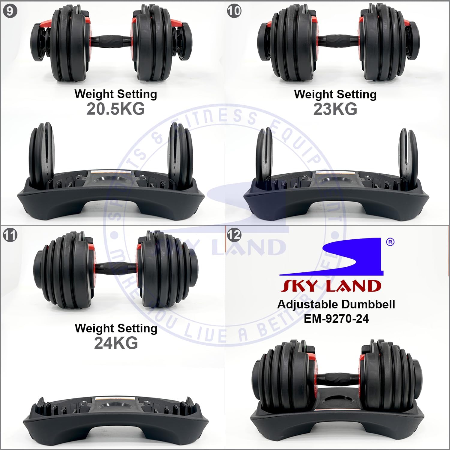 SKY LAND Adjustable Dumbbell 24KG – 15 Weight Levels from 2.5kg to 24kg, Quick Adjustment System, Non-Slip Grip Handle, Compact & Space-Saving Design for Home Gym Strength Training EM-9270-24 - Image 6