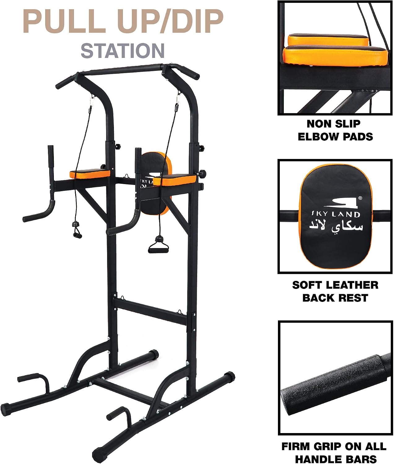 SKY LAND Pro Power Tower for Home Gym, Multifunctional Dip Station, Pull Up & Push Up Bar, Adjustable Height Steel Frame, Full Body Workout Equipment Up to 100KG User Weight, Padded Support EM-1841 - Image 4