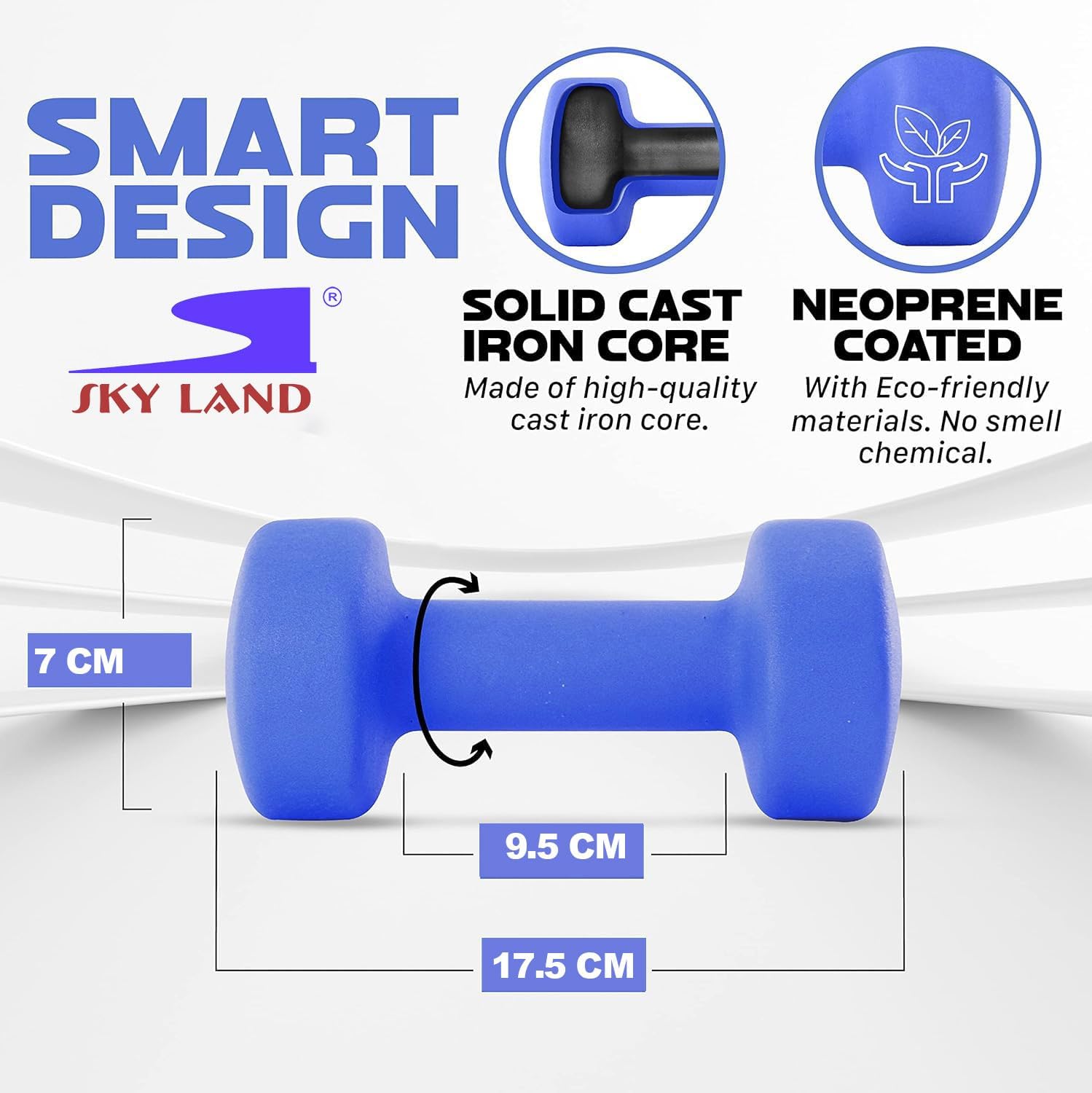 SKY LAND Dumbbell Rack Set with 2x1KG (Pink), 2x2KG (Blue), 2x3KG (Purple) Neoprene Hex Dumbbells – 12KG Home Gym Equipment, Anti-Roll Hand Weights for Strength Training & Fitness – EM-9373-12 - Image 3